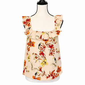 Evereve Tank Top Womens Size XS Multicolor Tropical Toucan Print Linen Blend